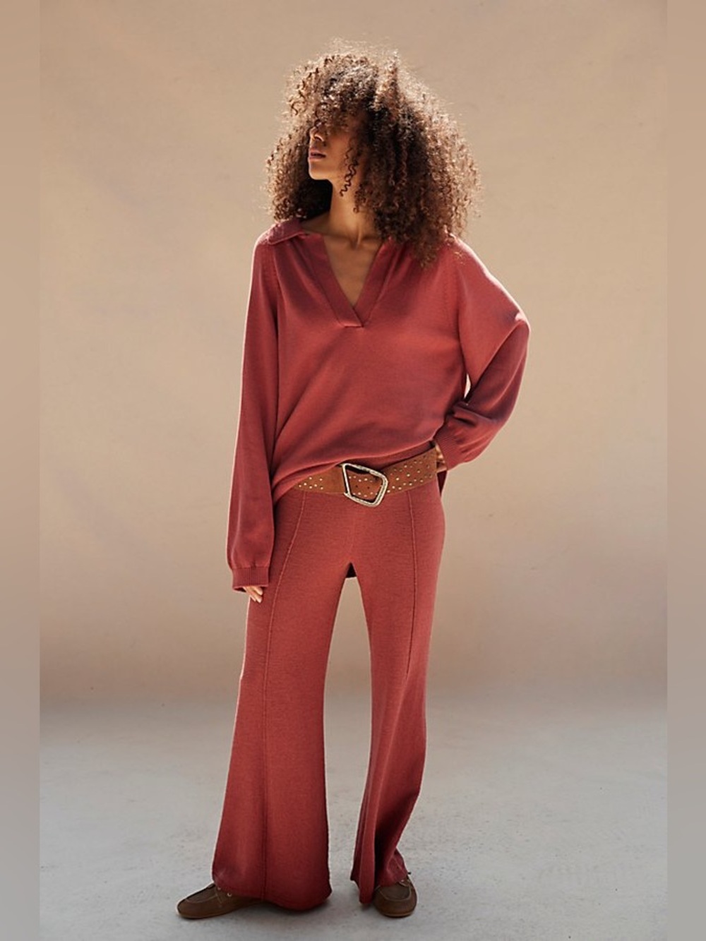 Free People Drea Sweater & Pants Set in Marsala